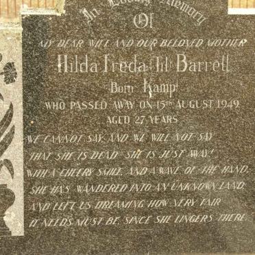 BARRETT Hilda Freda nee KAMP -1949