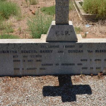 BARRY Duncan Van Reenen 1885-19?2 &amp; Hubertha Deneys VAN VELDEN 1893-19?2