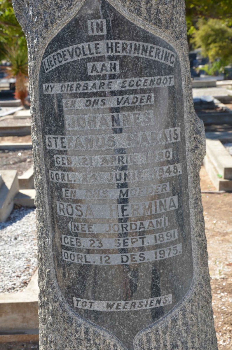 MARAIS Johannes Stefanus 1890-1948 &amp; Rosa Hermina JORDAAN 1891-1975