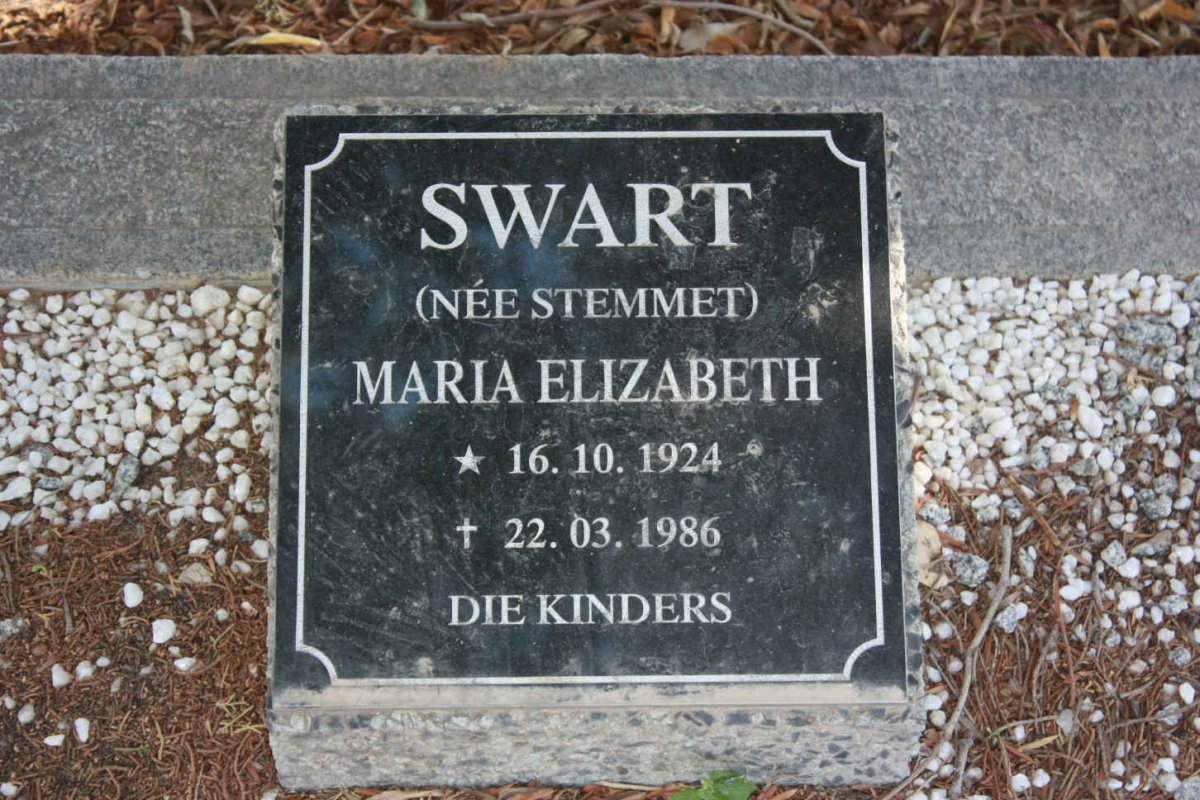 SWART Maria Elizabeth nee STEMMET 1924-1986