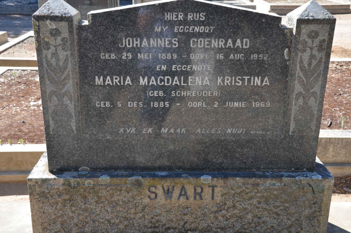 SWART Johannes Coenraad 1889-1952 &amp; Maria Magdalena Kristina SCHREUDER 1885-1969