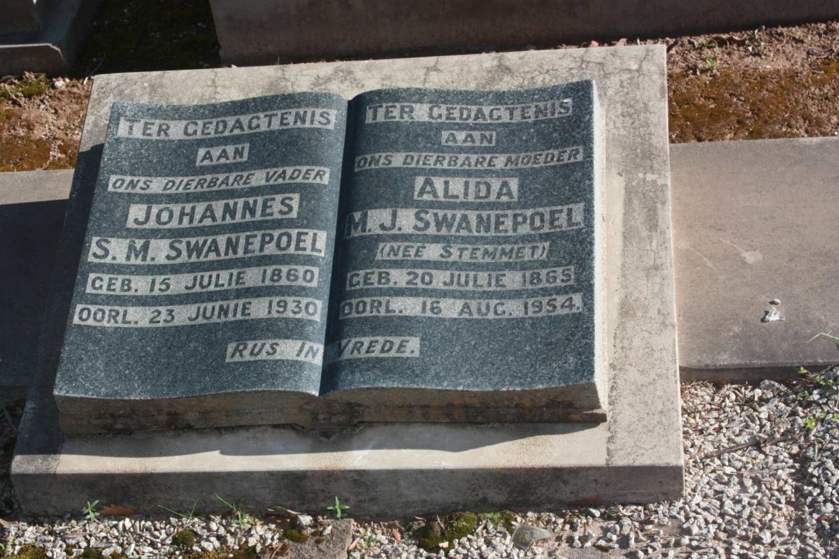 SWANEPOEL Johannes S.M. 1860-1930 &amp; Alida M.J. STEMMET 1865-1954