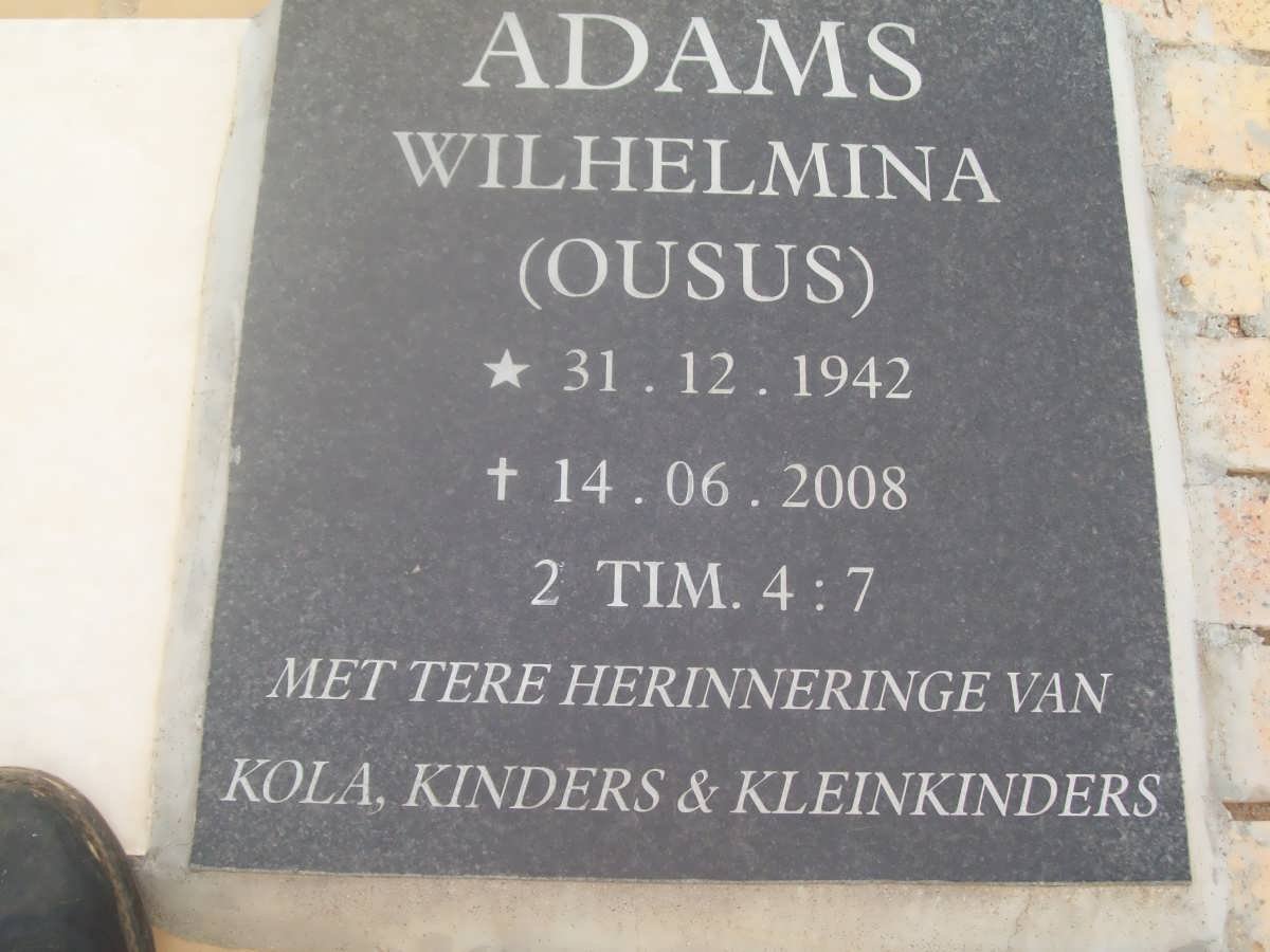 ADAMS Wilhelmina 1942-2008