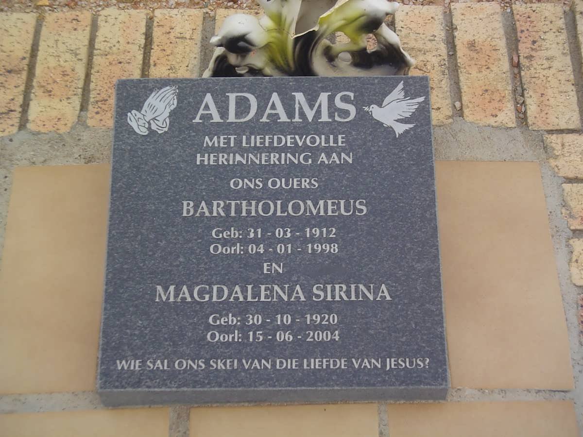 ADAMS Bartholomeus 1912-1998 &amp; Magdalena Sirina 1920-2004