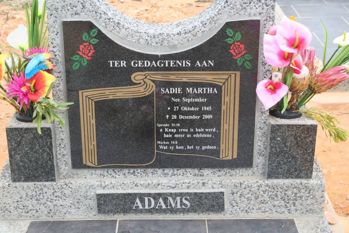 ADAMS Sadie Martha nee SEPTEMBER 1945-2009
