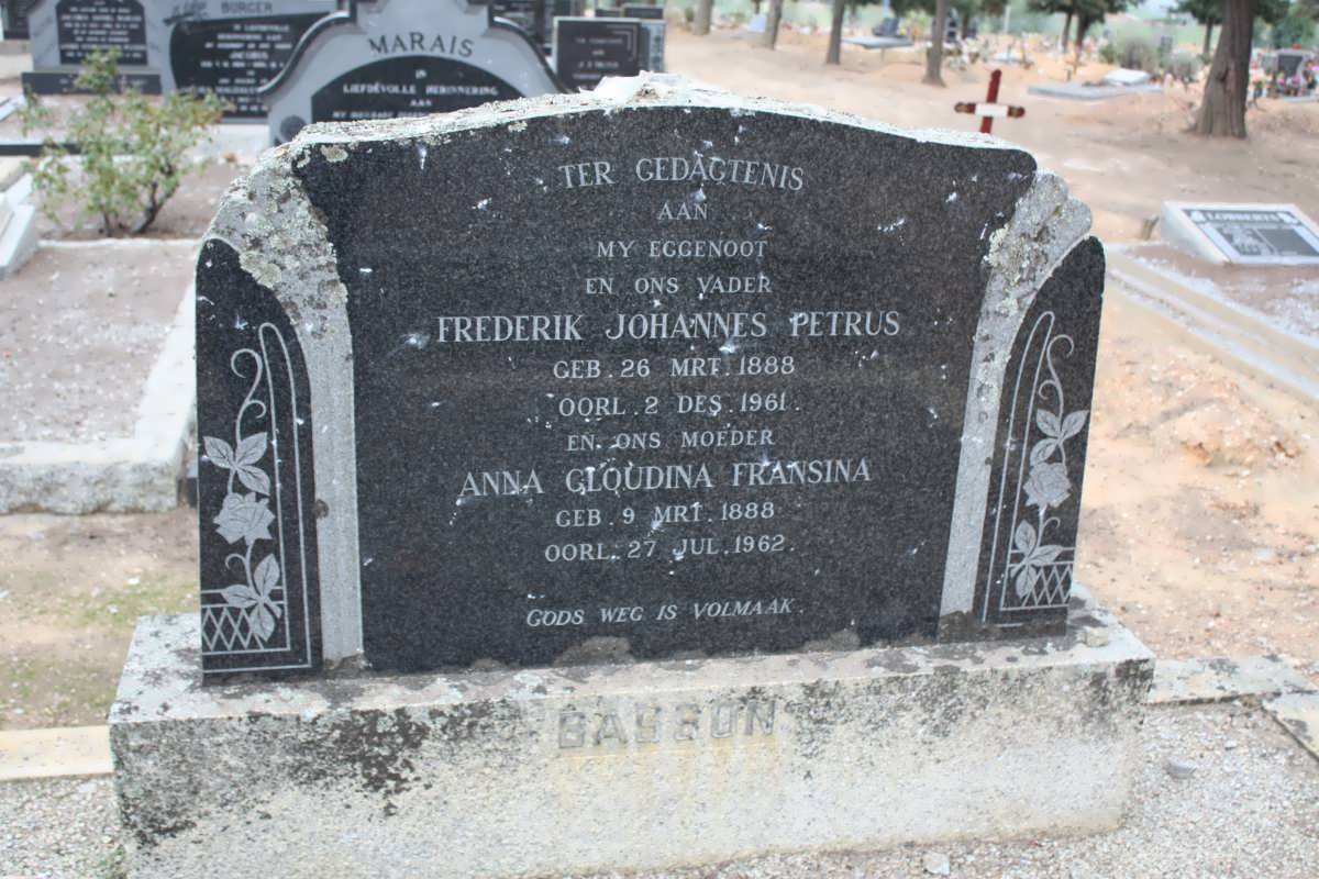 BASSON Frederik Johannes Petrus 1888-1961 &amp; Anna Gloudina Fransina 1888-1962