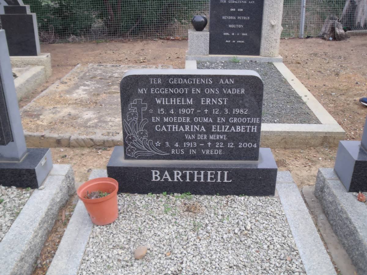 BARTHEIL Wilhelm Ernst 1907-1982 &amp; Catharina Elizabeth VAN DER MERWE 1913-2004