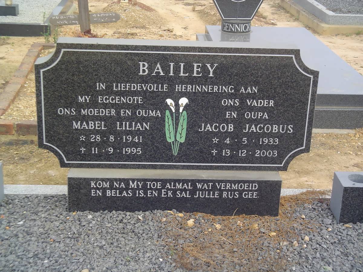 BAILEY Jacob Jacobus 1933-2003 &amp; Mabel Lilian 1941-1995