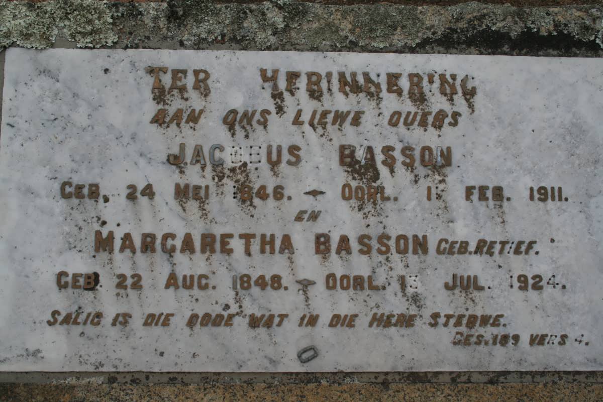 BASSON Jacobus 1846-1911 &amp; Margaretha RETIEF 1848-1924