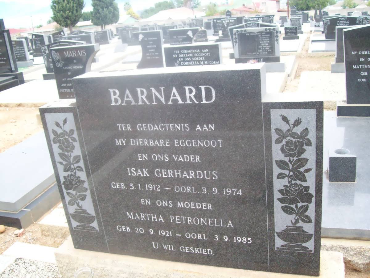 BARNARD Isak Gerhardus 1912-1974 &amp; Martha Petronella 1921-1985