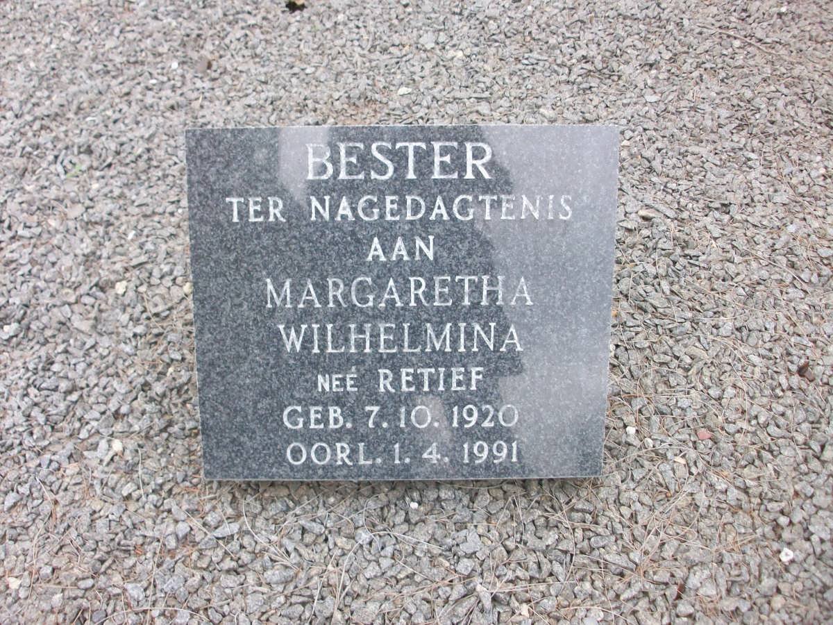 BESTER Margaretha Wilhelmina nee RETIEF 1920-1991