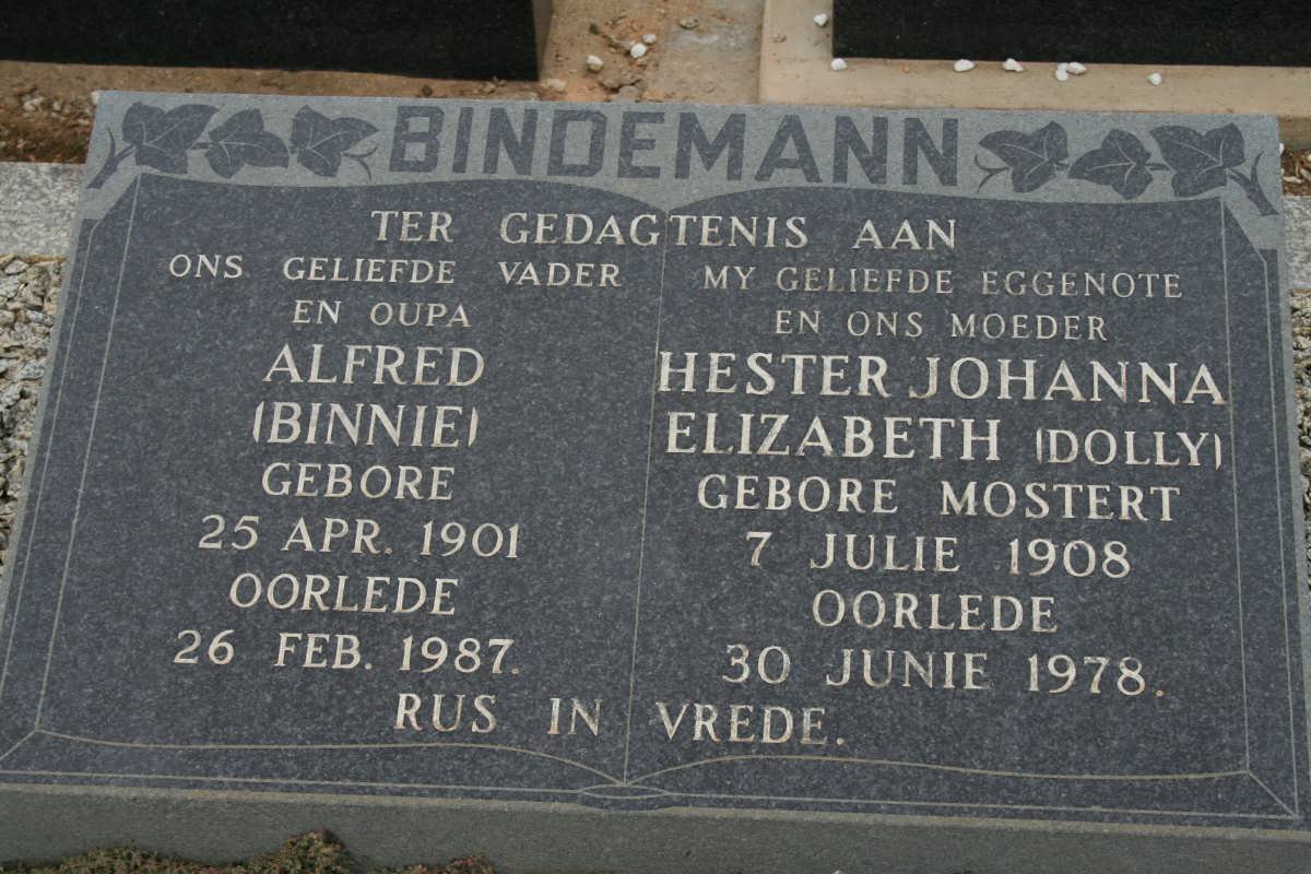 BINDEMANN Alfred 1901-1987 &amp; Hester Johanna Elizabeth MOSTERT 1908-1978