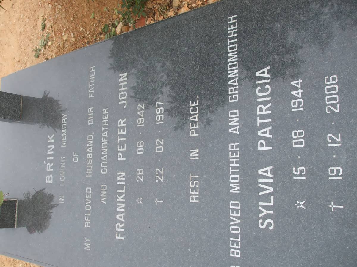 BRINK Franklin Peter John 1942-1997 &amp; Sylvia Patricia 1944-2006