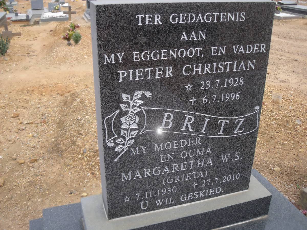 BRITZ Pieter Christian 1928-1996 &amp; Margaretha W.S. 1930-2010