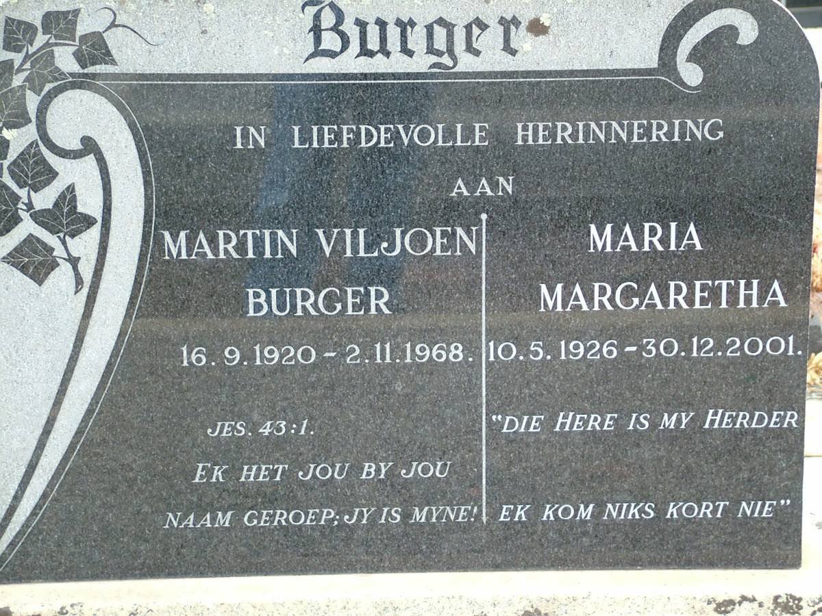 BURGER Martin Viljoen 1920-1968 &amp; Maria Margaretha 1926-2001