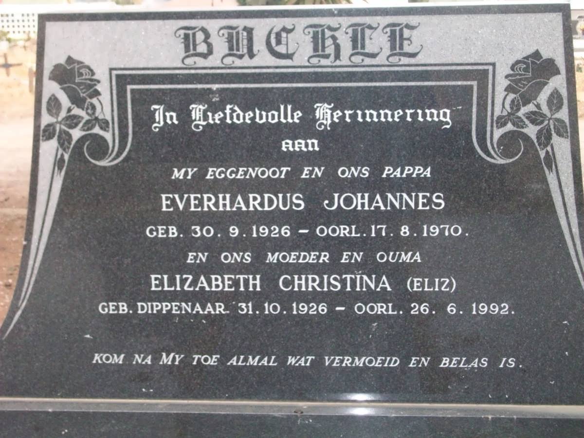 BUCKLE Everhardus Johannes 1926-1970 &amp; Elizabeth Christina DIPPENAAR 1926-1992