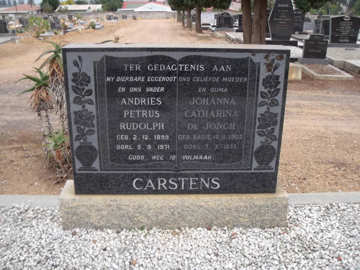 CARSTENS Andries Petrus Rudolph 1899-1971 &amp; Johanna Catharina SADIE voorheen DE JONGH 1902-1977