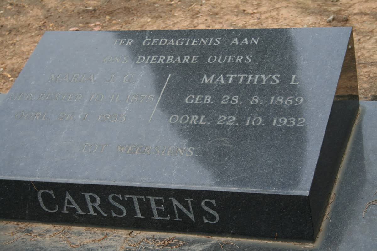 CARSTENS Matthys L. 1869-1932 &amp; Maria J.C. BESTER 1875-1955