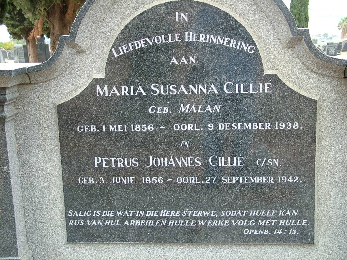 CILLIÉ Petrus Johannes 1856-1942 &amp; Maria Susanna MALAN 1856-1938