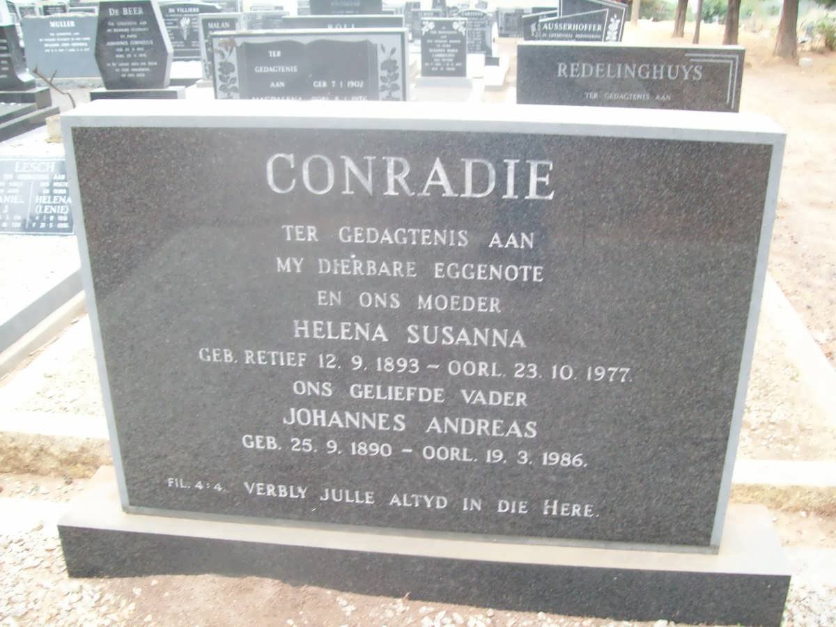 CONRADIE Johannes Andreas 1890-1986 &amp; Helena Susanna RETIEF 1893-1977