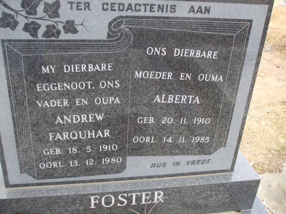 FOSTER Andrew Farquhar 1910-1980 &amp; Alberta 1910-1985