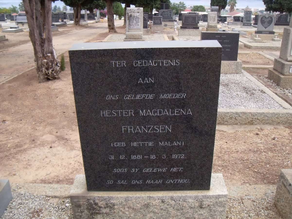 FRANZSEN Hester Magdalena nee MALAN 1881-1972