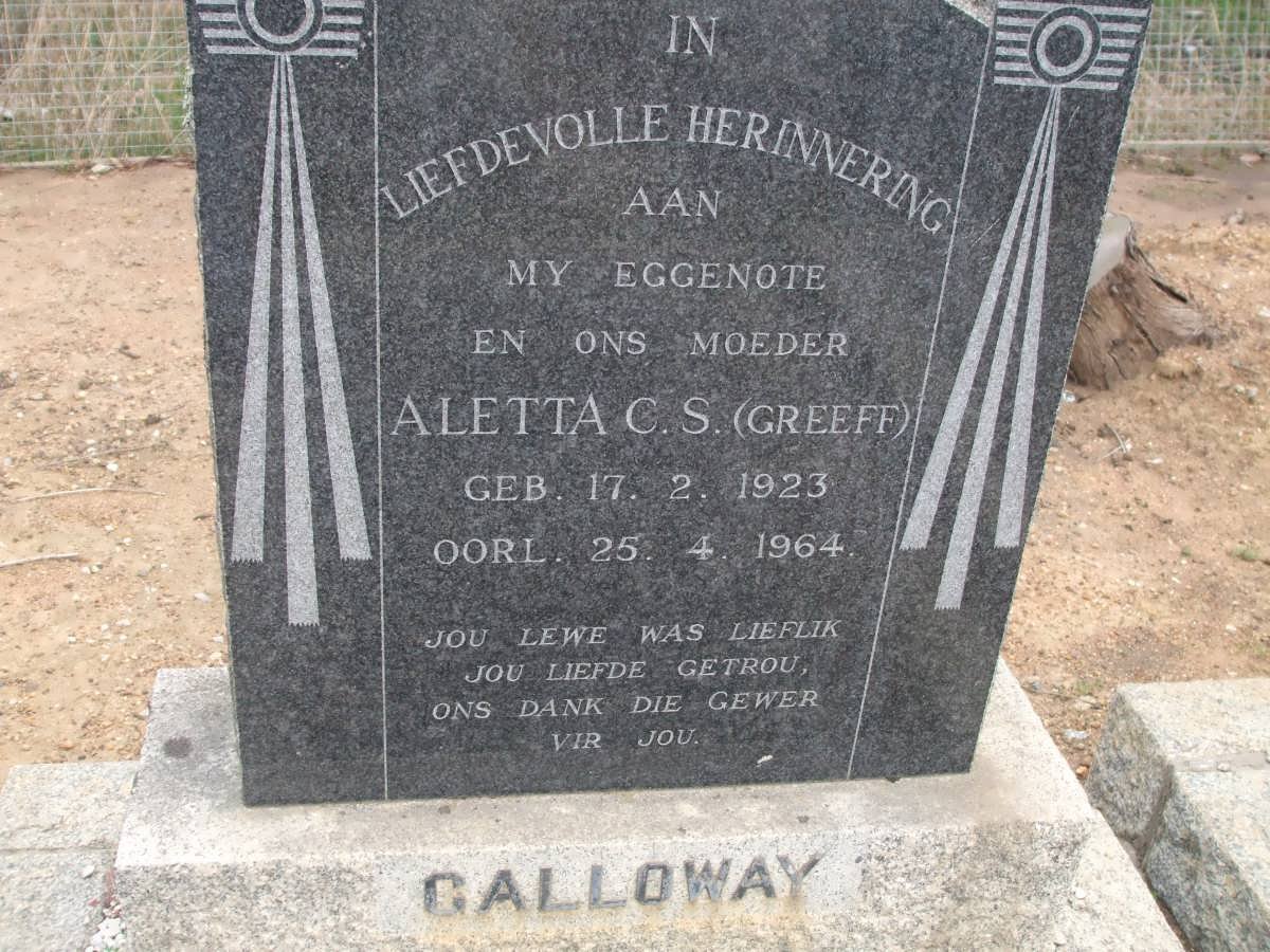 GALLOWAY Aletta C.S. nee GREEFF 1923-1964