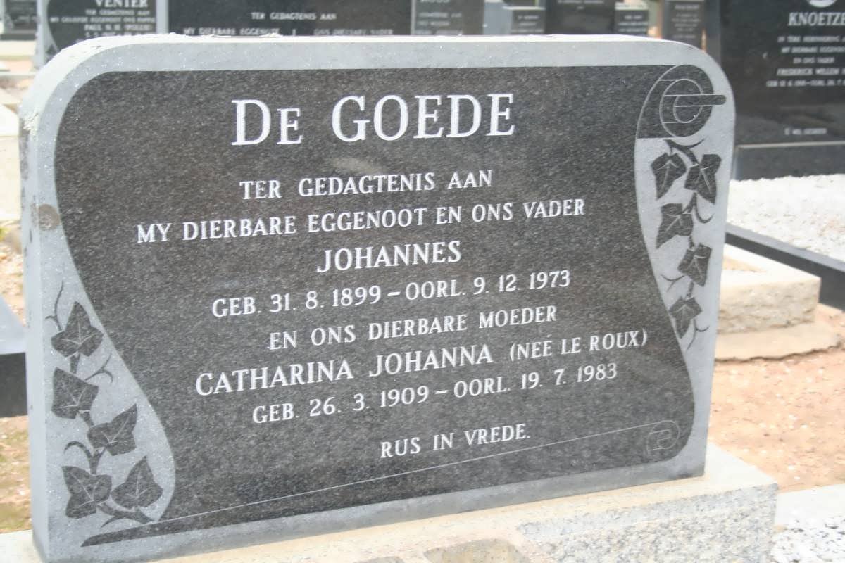 GOEDE Johannes, de 1899-1973 &amp; Catharina Johanna LE ROUX 1909-1983