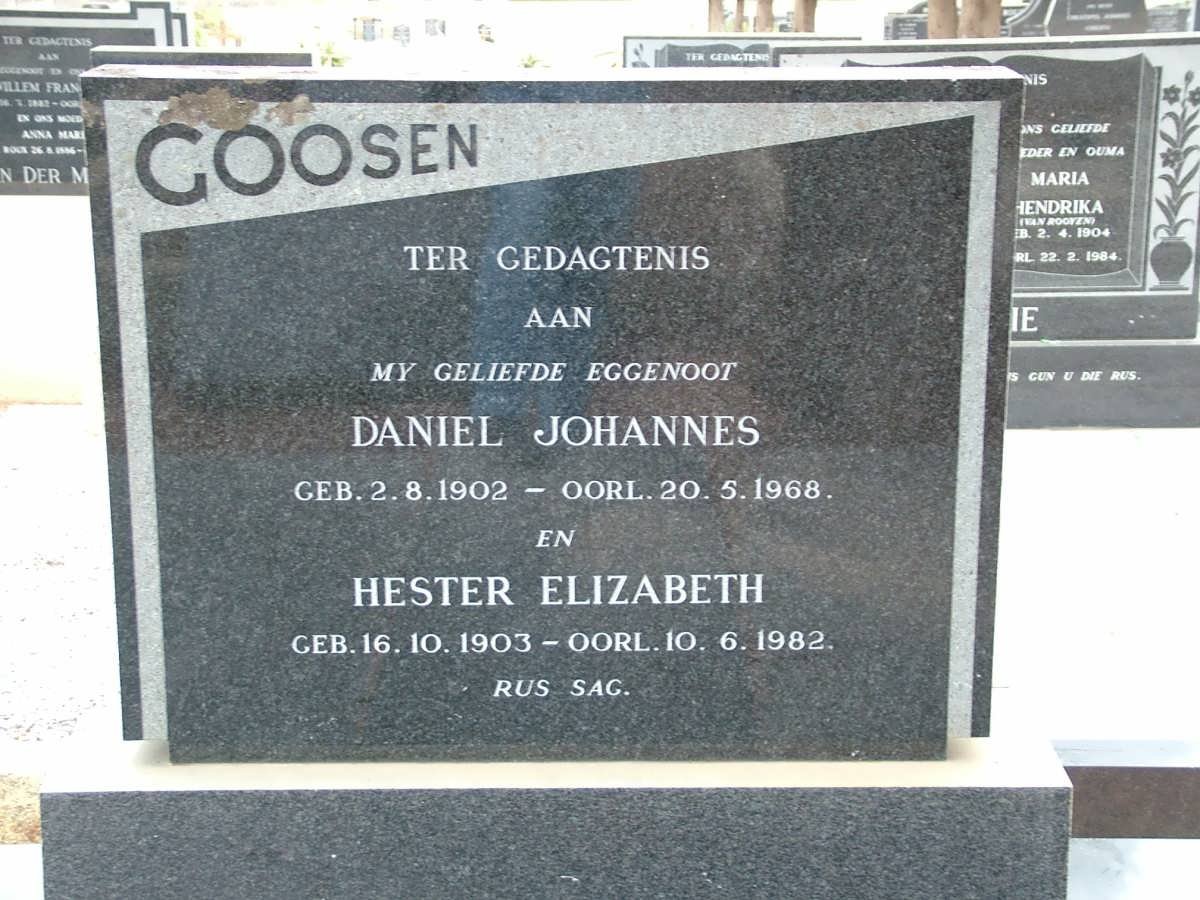 GOOSEN Daniel Johannes 1902-1968 &amp; Hester Elizabeth 1903-1982