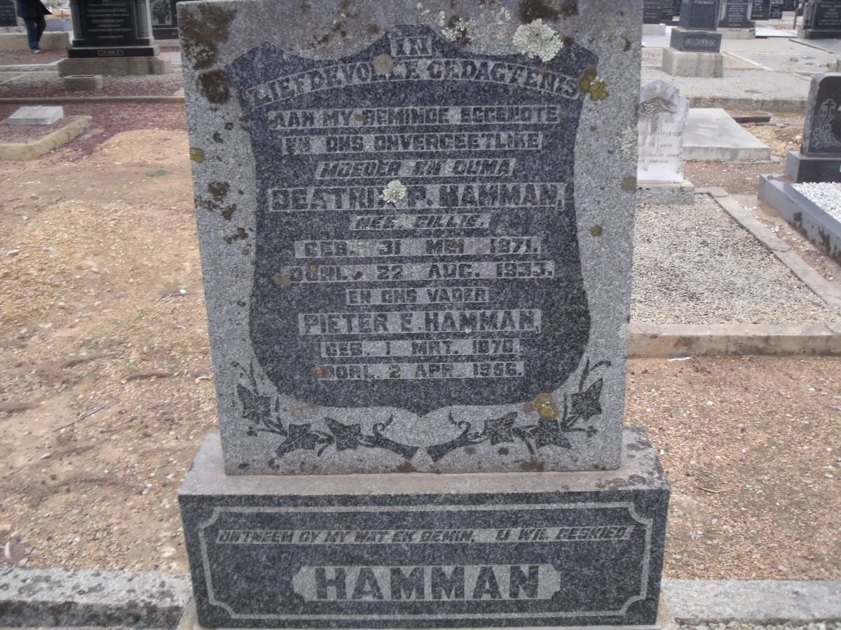 HAMMAN Pieter E. 1870-1956 &amp; Beatrix P. CILLIE 1871-1933