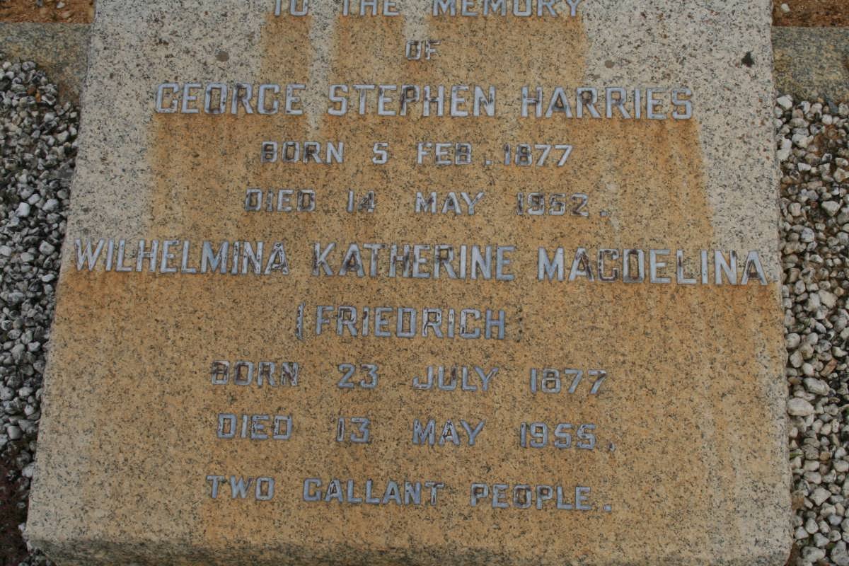 HARRIES George Stephen 1877-1952 &amp; Wilhelmina Katherine Magdelina FRIEDRICH 1877-1955