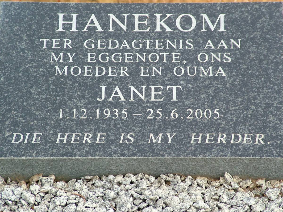 HANEKOM Janet 1935-2005