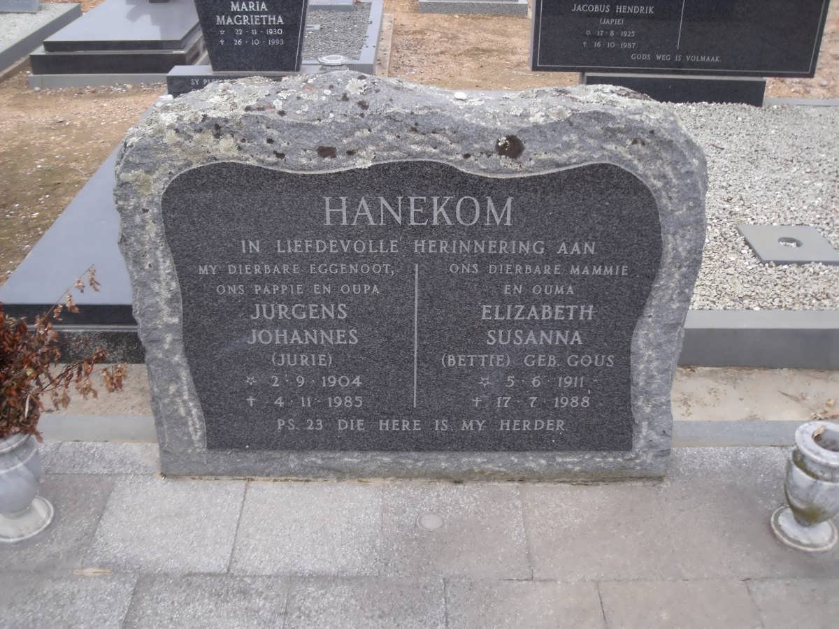 HANEKOM Jurgens Johannes 1904-1985 &amp; Elizabeth Susanna GOUS 1911-1988