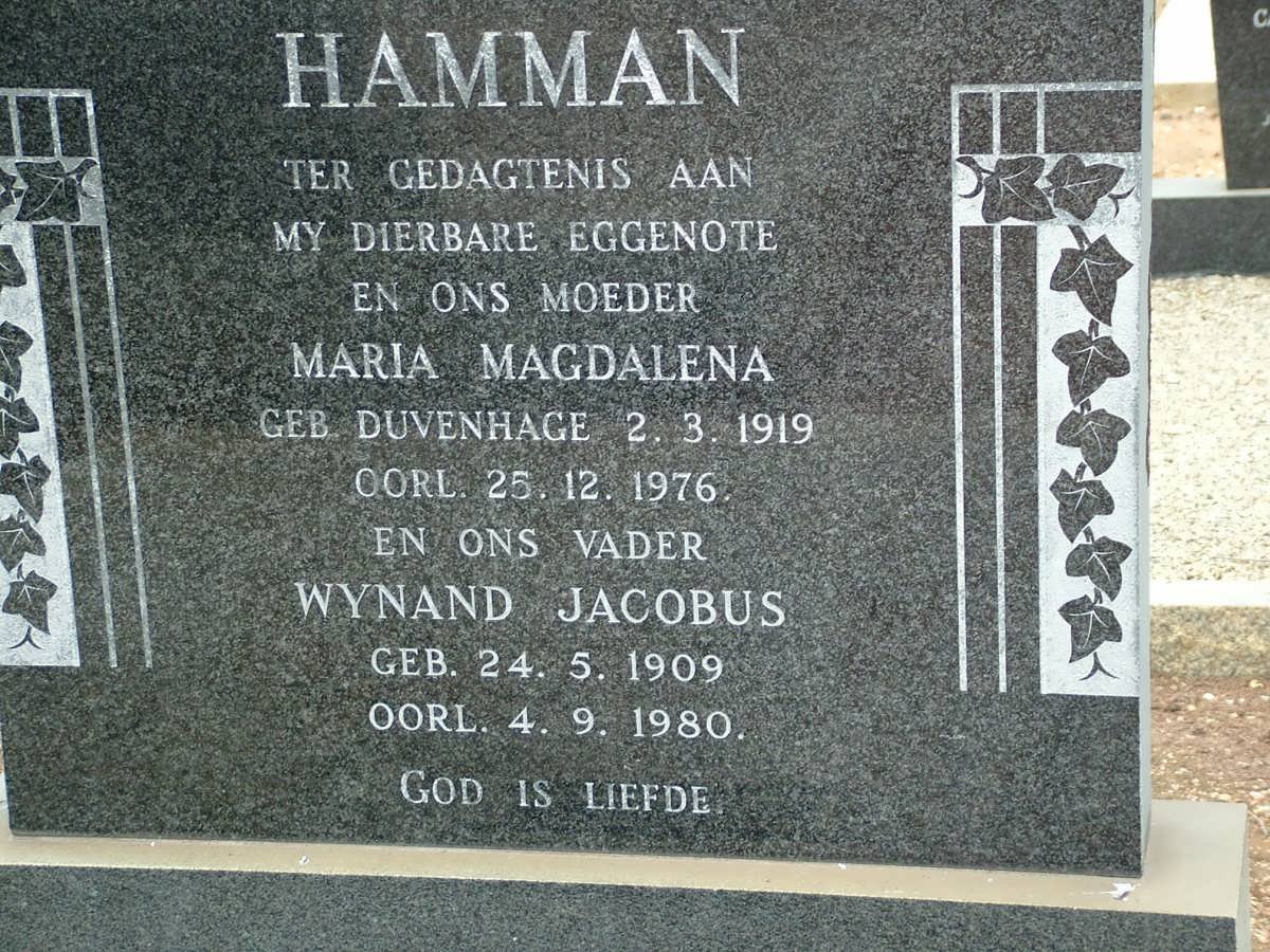 HAMMAN Wynand Jacobus 1909-1980 &amp; Maria Magdalena DUVENHAGE 1919-1976