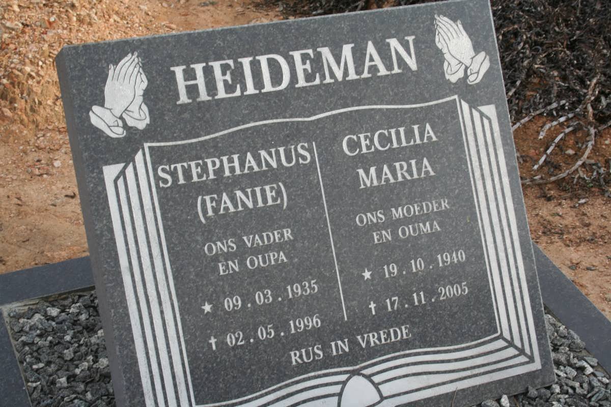 HEIDEMAN Stephanus 1935-1996 &amp; Cecilia Maria 1940-2005