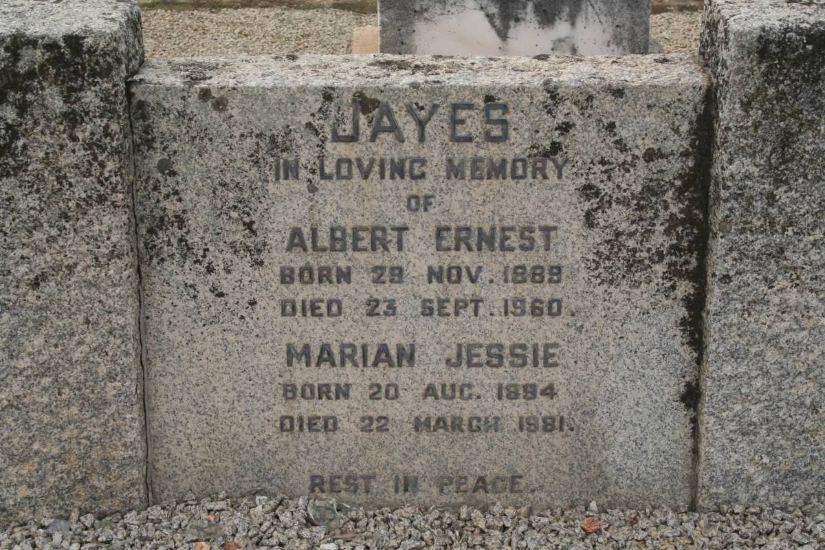 JAYES Albert Ernest 1889-1960 &amp; Marian Jessie 1894-1981