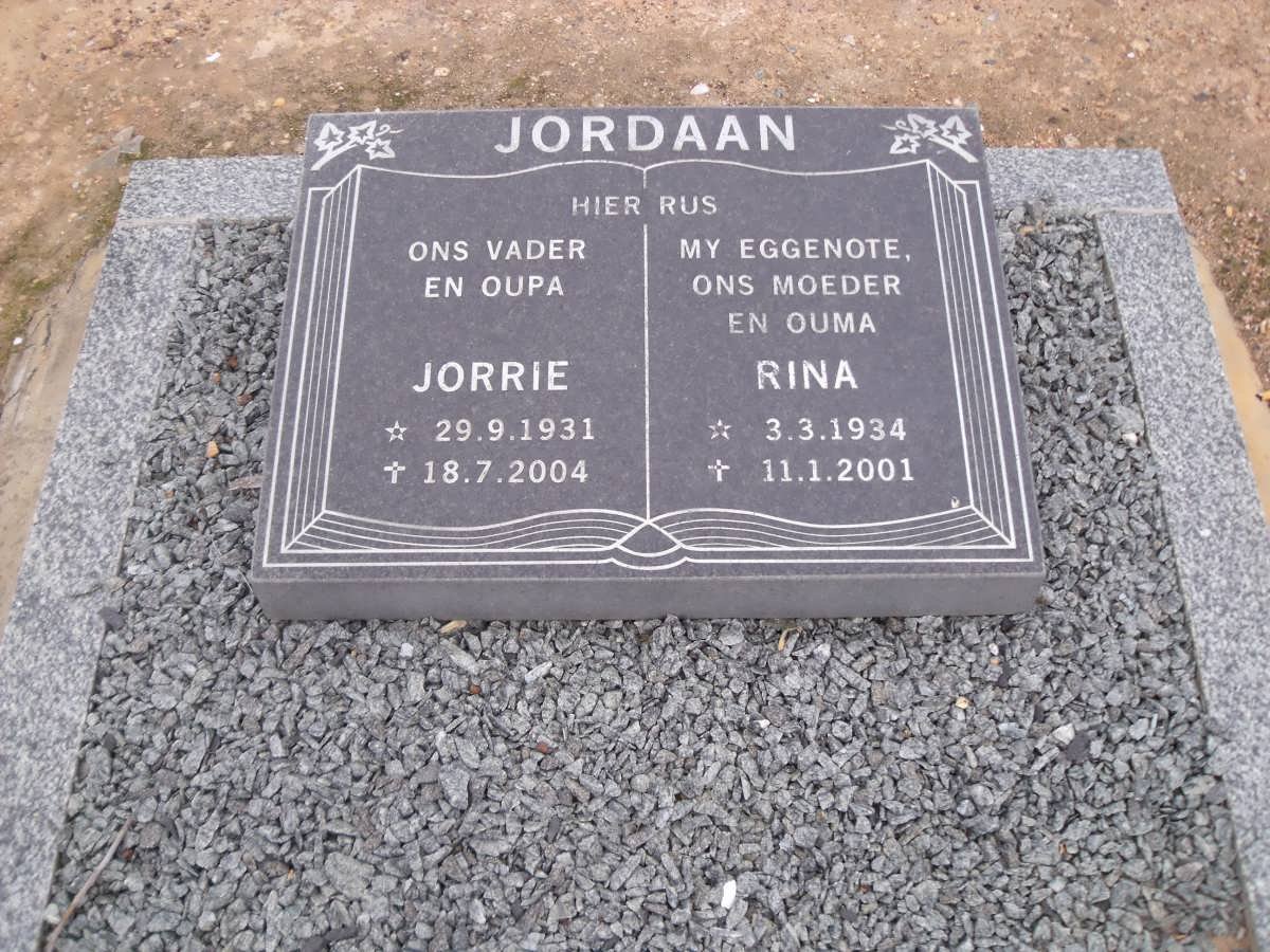 JORDAAN Jorrie 1931-2004 &amp; Rina 1934-2001
