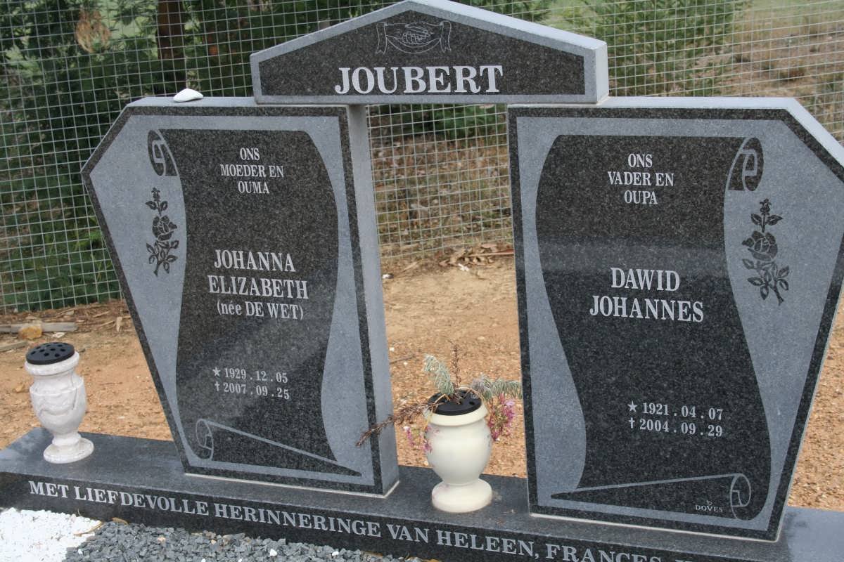 JOUBERT Dawid Johannes 1921-2004 &amp; Johanna Elizabeth DE WET 1929-2007