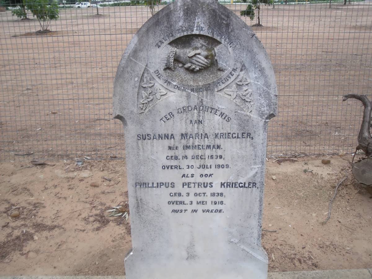 KRIEGLER Phillipus Petrus 1838-1918 &amp; Susanna Maria IMMELMAN 1838-1909