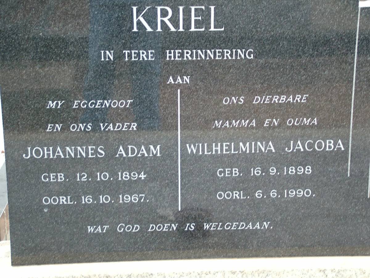 KRIEL Johannes Adam 1894-1967 &amp; Wilhelmina Jacoba 1898-1990