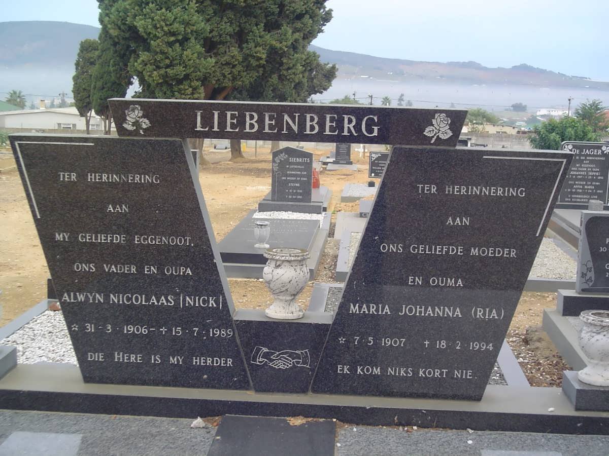 LIEBENBERG Alwyn Nicolaas 1906-1989 &amp; Maria Johanna 1907-1994