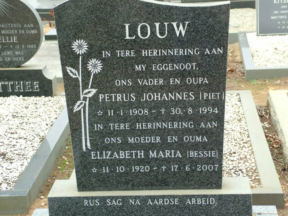 LOUW Petrus Johannes 1908-1994 &amp; Elizabeth Maria 1920-2007