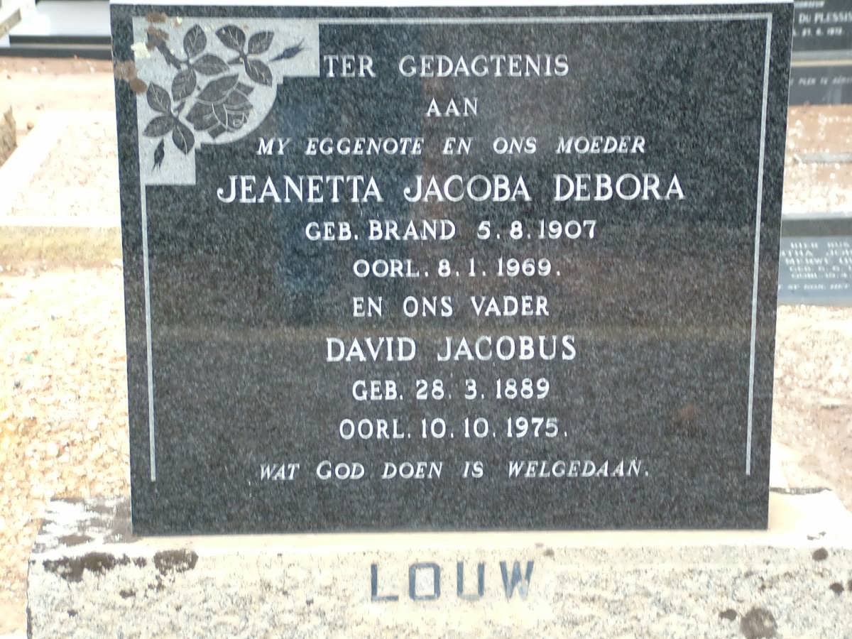 LOUW David Jacobus 1889-1975 &amp; Jeanetta Jacoba Debora BRAND 1907-1969