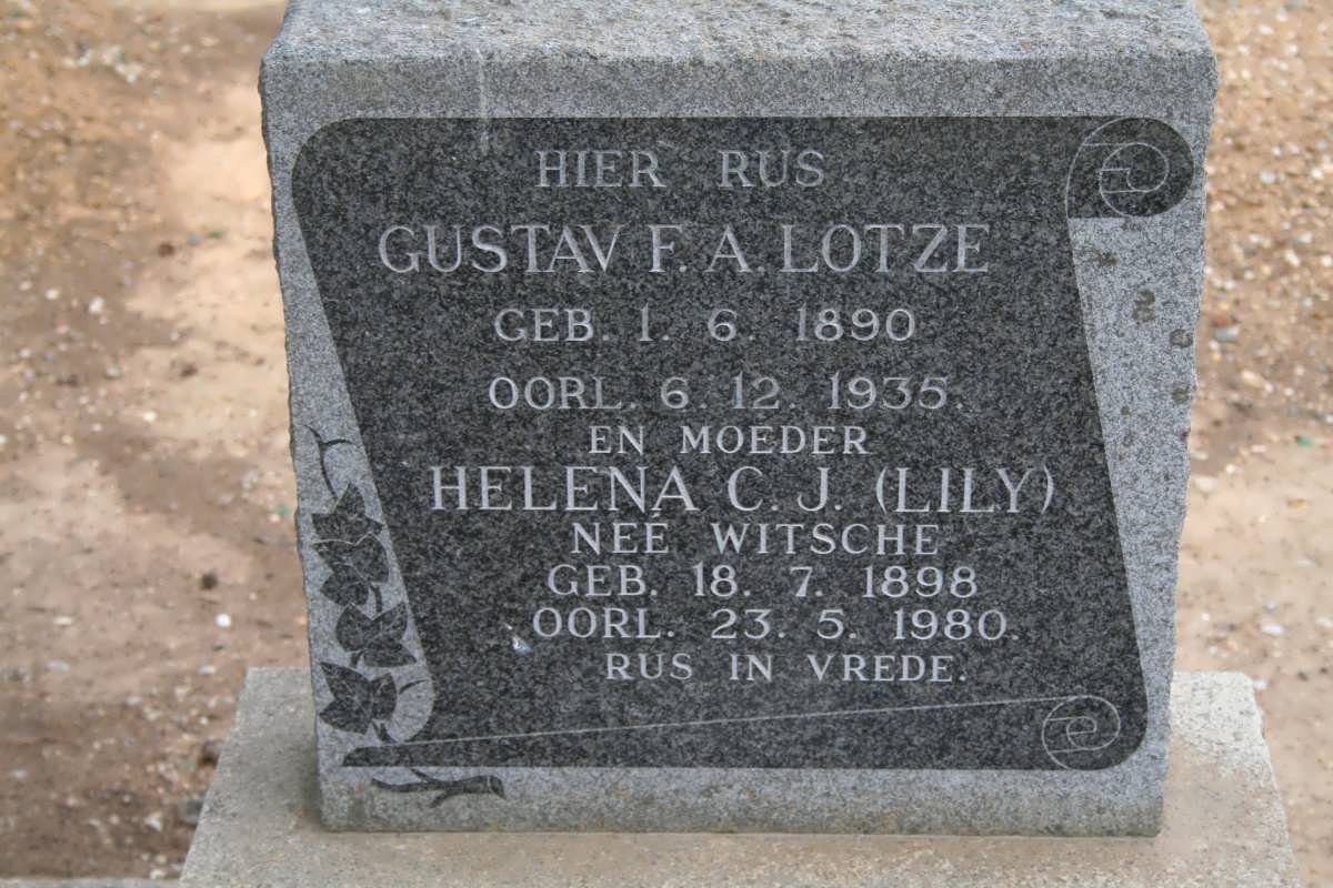 LOTZE Gustav F.A. 1890-1935 &amp; Helena C.J. WITSCHE 1898-1980