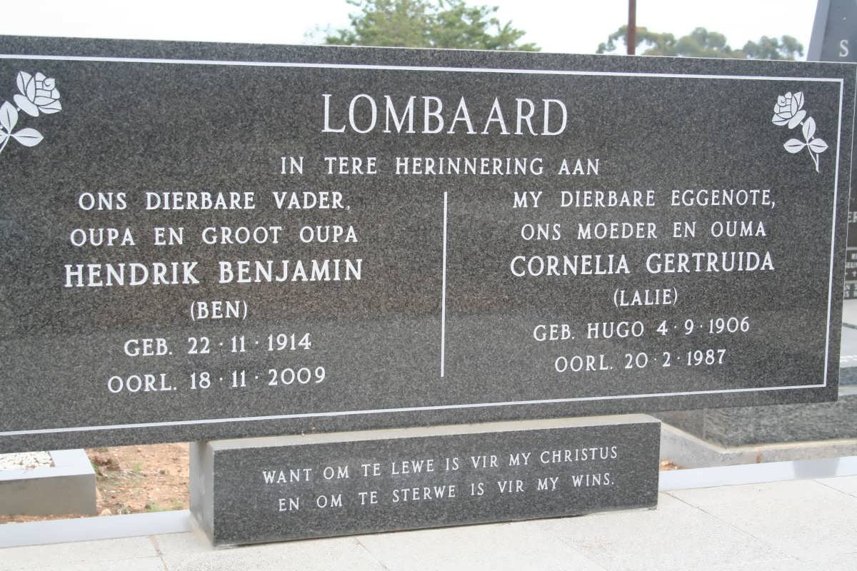 LOMBAARD Hendrik Benjamin 1914-2009 &amp; Cornelia Gertruida HUGO 1906-1987