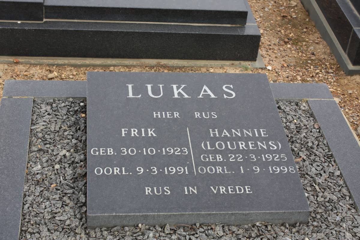 LUKAS Frik 1923-1991 &amp; Hannie LOURENS 1925-1998