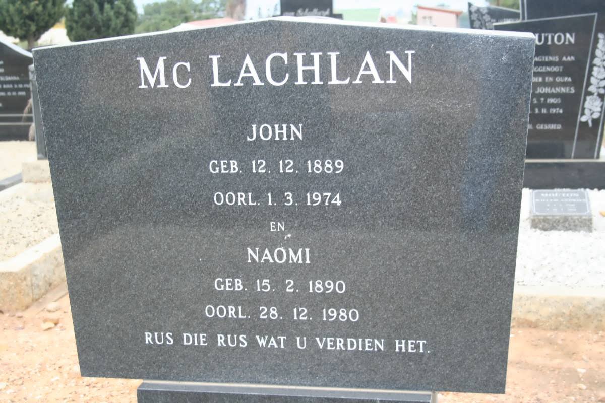 Mc LACHLAN John 1889-1974 &amp; Naomi 1890-1980