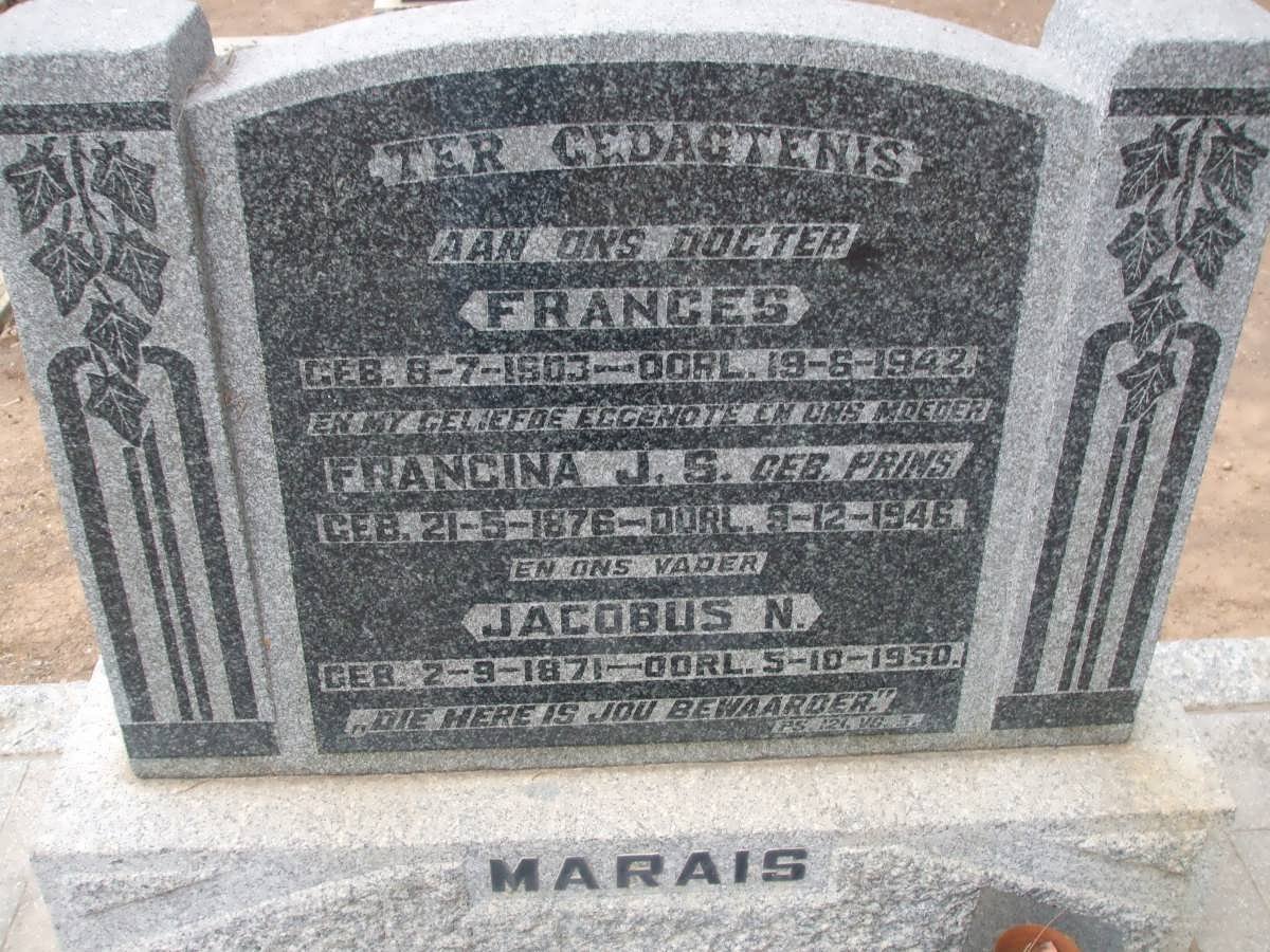 MARAIS Jacobus N. 1871-1950 &amp; Francina J.S. PRINS 1876-1946  :: MARAIS Frances 1903-1942