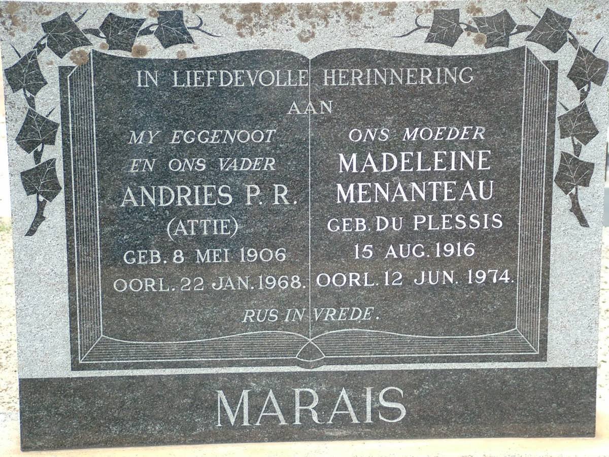 MARAIS Andries P.R. 1906-1968 &amp; Madeleine Menanteau DU PLESSIS 1916-1974