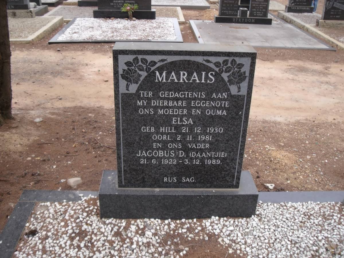 MARAIS Jacobus D. 1922-1989 &amp; Elsa HILL 1930-1981